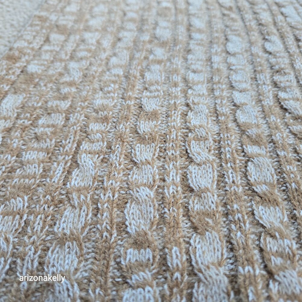 NWOT Marled Cashmere Cable Knit Scarf Tan & Ivory - Picture 6 of 7
